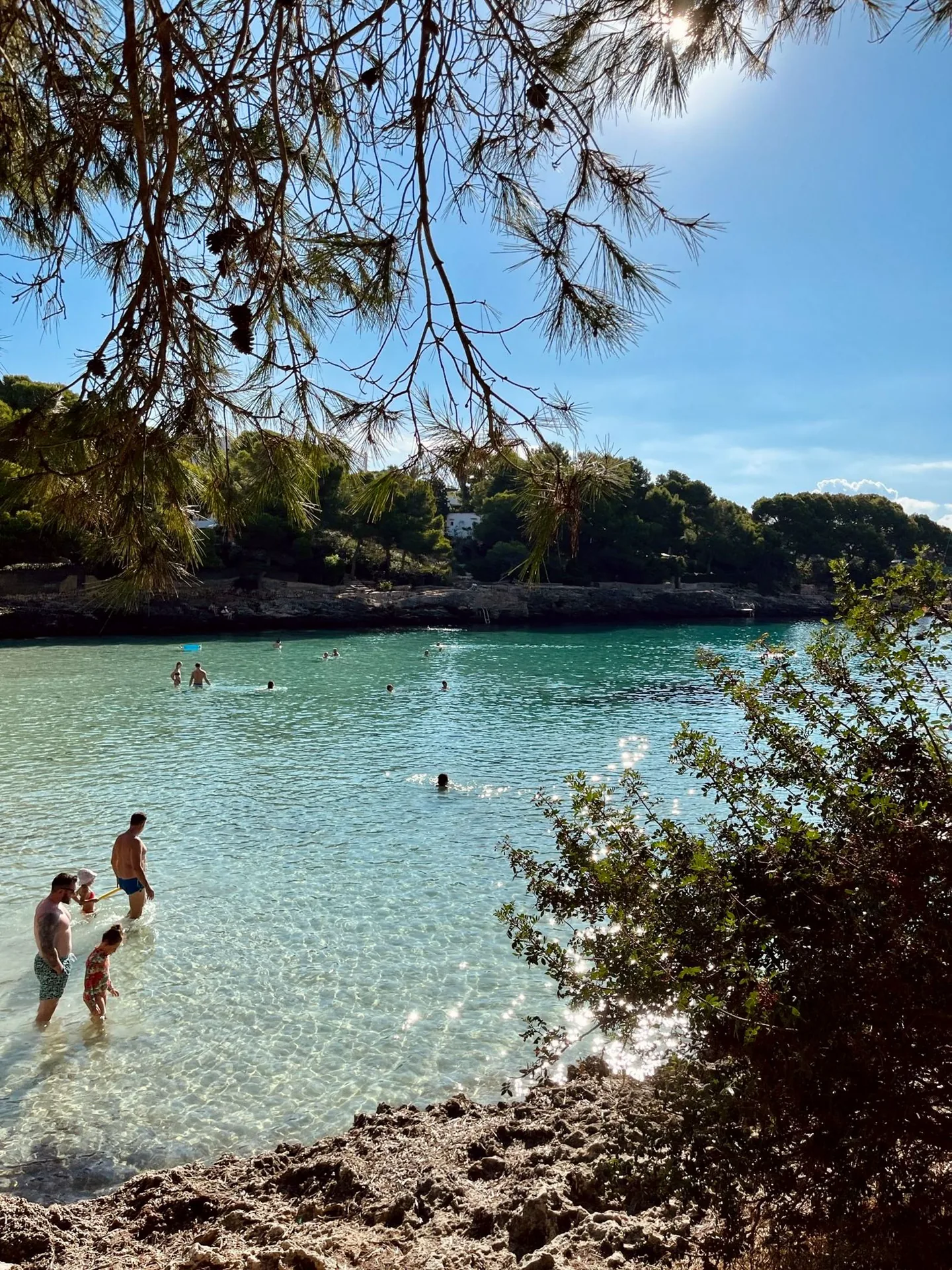 Badebucht mit türkisfarbenem Wasser bei Cala d’Or auf Mallorca